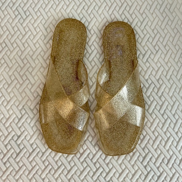 Anthropologie x Matisse Gold Glitter Jelly Sandals, Sz 7 - Picture 2 of 4
